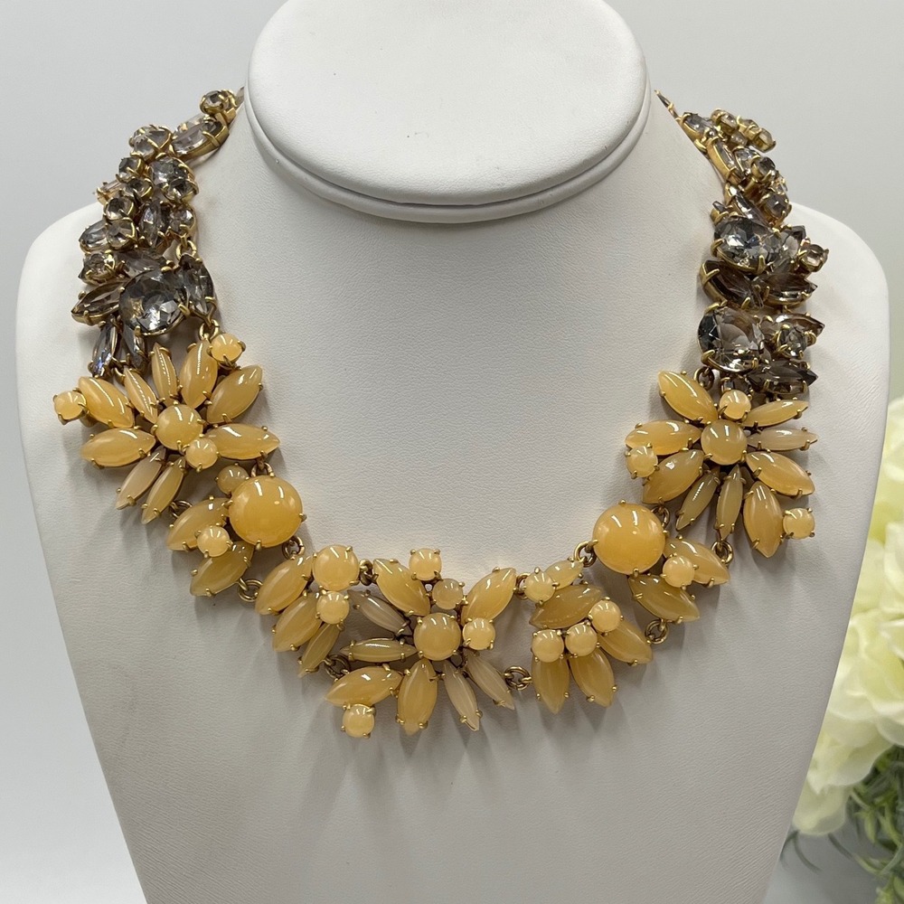 J.‎ Crew Cluster Prong Two Tone Floral Rhinestone/Crystal CAB Statement Necklace